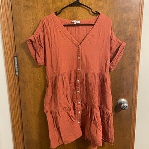 Madewell short sleeve v-neck burnt orange babydoll dress women medium